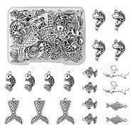 48Pcs 6 Styles Tibetan Style Alloy Pendant, Fish Charms, Antique Silver, 13~27x8.5~24.8x2~10.5mm, Hole: 1~2mm, 8pcs/style(DIY-FS0005-72)