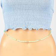 Summer Jewelry Waist Bead, Glass Seed Beaded Body Chain, Bikini Jewelry for Woman Girl, Pale Green, 31.5 inch(80cm)(NJEW-C00026-03)