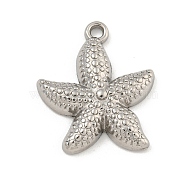 Non-Tarnish 304 Stainless Steel Pendants, Starfish Charm, Stainless Steel Color, 23x19x4mm, Hole: 2mm(STAS-I307-519P)