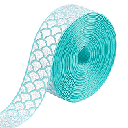Polyester Grosgrain Glitter Ribbon, with Paillette/Sequins Beads, Shell Pattern, Sky Blue, 1 inch(25mm)(OCOR-BC0001-10)