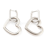 Rack Plating Brass Heart Dangle Hoop Earrings, Long-Lasting Plated, Lead Free & Cadmium Free, Platinum, 32.5x21mm(EJEW-K245-32P)
