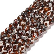 Natural Tibetan Turtle Back Pattern dZi Agate Beads Strands, Faceted Round, Dyed & Heated, 8~8.5mm, Hole: 1mm, about 47pcs/strand, 14.57~14.69''(37~37.3cm)(G-B079-A02-02)