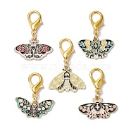 5Pcs 5 Styles Alloy Enamel Pendant Decorations, with Zinc Alloy Lobster Claw Clasps, Butterfly, Flower, Mixed Color, 41mm, 1pc/style(HJEW-JM02336)