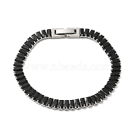 Cubic Zirconia Tennis Bracelet, 304 Stainless Steel Rectangle Link Chain Bracelet, Black, 6-1/2~6-3/4 inch(16.5~17.2cm)(BJEW-M301-04P-02)