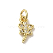 Real 18K Gold Plated Brass Pave Cubic Zirconia Pendants, with Jump Rings, Dragonfly, Clear, 11.5x7x2mm, Hole: 3mm(KK-M283-04B-01)