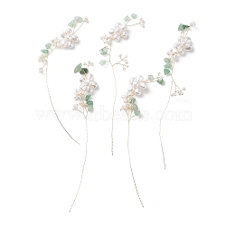 Glass Seeds Beads, Natural Green Aventurine Golden Brass Wire Wrapped Branch, ABS Imitation Pearl Flower Ornament, for DIY Wire Tree Sculpture, Beaded Bonsai Tree, 135~150x30~35x8~9mm(GLAA-K060-05G-04)