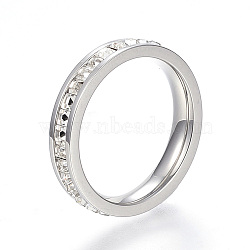 304 Stainless Steel Finger Rings, with Rhinestones, Stainless Steel Color, Size 6~8, 16~18mm(RJEW-G081-35P)