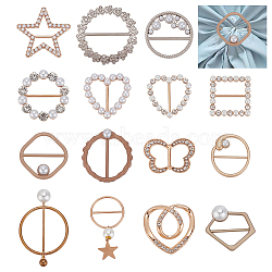 WADORN 15Pcs 15 Style Alloy Buckle Clasps, with Plastic Imitation Pearl, and Rhinestone, for Strap Belt, Garment Accessories, Mixed Shape, Mixed Color, 24.5~76x37~53x2~8mm, 1pc/style(FIND-WR0010-87)