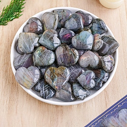 Natural Labradorite Palm Stones, Heart Healing Stone, Massage Tools, 20~40mm(PW-WG69FB4-01)