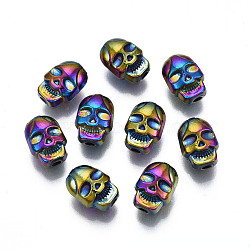 Rack Plating Rainbow Color Alloy Beads, Cadmium Free & Nickel Free & Lead Free, Skull, 10.5x8x6.5mm, Hole: 1.8mm(PALLOY-S180-346)