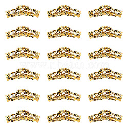 20Pcs Tibetan Style Alloy Curved Tube Beads, Curved Tube Noodle Beads, Hollow, with Rose Flower, Antique Golden, 42x14mm, Hole: 7mm(FIND-DC0002-41)