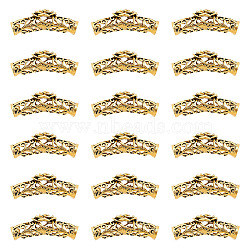 DICOSMETIC 20Pcs Tibetan Style Alloy Curved Tube Beads, Curved Tube Noodle Beads, Hollow, with Rose Flower, Antique Golden, 42x14mm, Hole: 7mm(FIND-DC0002-41)