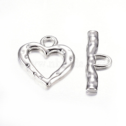 Tibetan Style Toggle Clasps, Zinc Alloy, Heart, Lead Free and Cadmium Free, Platinum, 26x23x2mm, Hole: 5mm(TIBE-S002-P-LF)