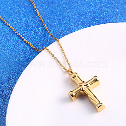 Stainless Steel Religion Cross Pendant Necklace, Keepsake Memorial Ash Urn Necklace, Cable Chain Necklace, Real 18K Gold Plated(QH8600-1)