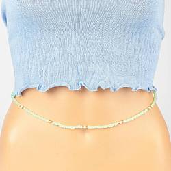 Summer Jewelry Waist Bead, Glass Seed Beaded Body Chain, Bikini Jewelry for Woman Girl, Pale Green, 31.5 inch(80cm)(NJEW-C00026-03)