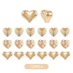 120Pcs 3 Styles CCB Plastic Beads, Heart, Golden, 9~13.5x9.5~14x3.5~6.5mm, Hole: 1.4~1.6mm, 40pcs/style(CCB-YW0001-76G)