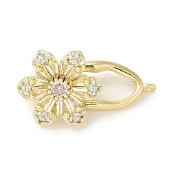 Brass Micro Pave Clear Cubic Zirconia Fold Over Clasps, Flower, Real 14K Gold Plated, 25x13x8mm, Hole: 1.2mm(KK-G499-16G)