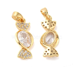 Brass Cubic Zirconia Pendants, Candy, Real 18K Gold Plated, 20x8.5x3mm, Hole: 2.5x4.5mm(KK-M243-40G)