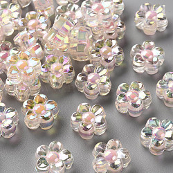 Transparent Acrylic Beads, Bead in Bead, AB Color, Flower, Pink, 12x12.5x6mm, Hole: 2.5mm, about 893pcs/500g(TACR-S152-06B-SS2112)