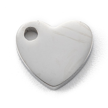 304 Stainless Steel Charms, Heart, Stainless Steel Color, 8.5x9x1.5mm, Hole: 1.4mm