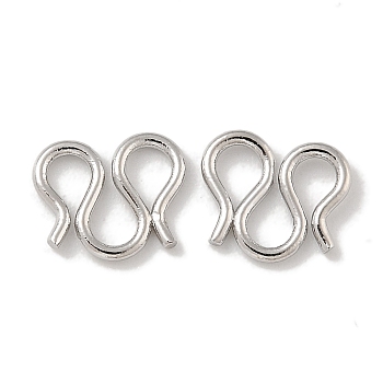 Brass S-Hook Clasps, M Clasps, Platinum, 8.5x6.5x0.8mm