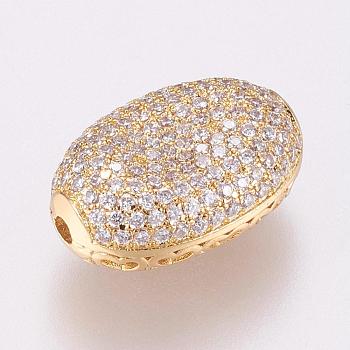 Brass Micro Pave Cubic Zirconia Beads, Oval, Filigree, Golden, 19x13x7.5mm, Hole: 1.5mm