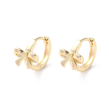 Brass Hoop Earrings, Bowknot, Real 18K Gold Plated, 13x11mm