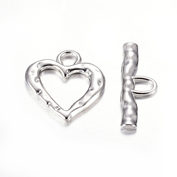 Tibetan Style Toggle Clasps, Zinc Alloy, Heart, Lead Free and Cadmium Free, Platinum, 26x23x2mm, Hole: 5mm
