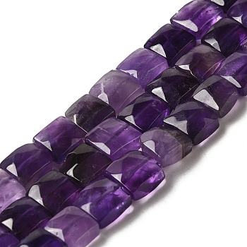 Natural Amethyst Beads Strands, Faceted, Square, 9~10.5x9~10.5x5~5.5mm, Hole: 1mm, about 39~42pcs/strand, 14.96~15.35 inch (38~39cm)