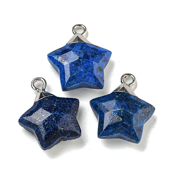 Natural Lapis Lazuli Pendants, Dyed, with Rack Plating Brass Findings, Star, 18x15x6mm, Hole: 2mm