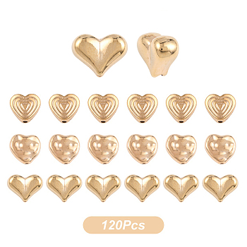 120Pcs 3 Styles CCB Plastic Beads, Heart, Golden, 9~13.5x9.5~14x3.5~6.5mm, Hole: 1.4~1.6mm, 40pcs/style