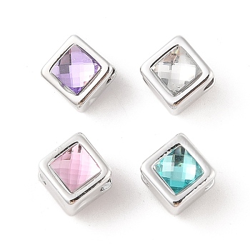 Opaque Acrylic with Rhinestone Beads, Mixed Color, Rhombus, 11.5x13x10mm, Hole: 4mm