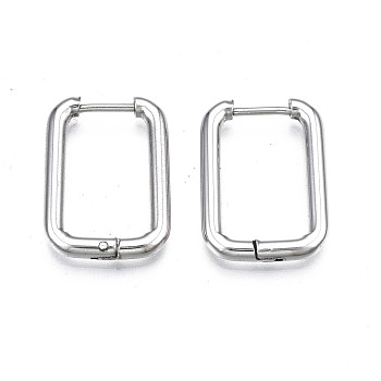 201 Stainless Steel Huggie Hoop Earrings, with 304 Stainless Steel Pins, Rectangle, Stainless Steel Color, 21x15x2.5mm, Pin: 0.7mm