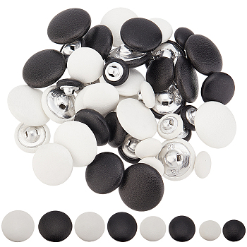 48Pcs 8 Style 1-Hole PU Leather Buttons, with Aluminium Findings, Mushroom Shape Button, Mixed Color, 11~20x7~9mm, Hole: 1.6~2mm, 6pcs/style