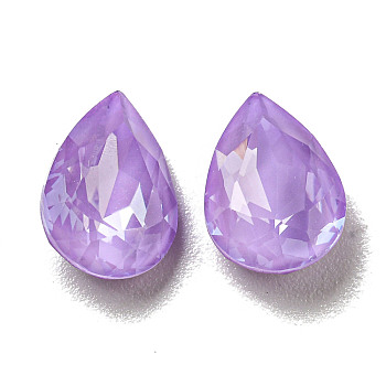 Glass Rhinestone Cabochons, Point Back & Back Plated, Faceted, Teardrop, Purple Velvet, 10x7x4mm