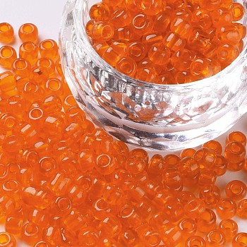 Glass Seed Beads, Transparent, Round, Round Hole, Orange, 6/0, 4mm, Hole: 1.5mm, about 500pcs/50g, 50g/bag, 18bags/2pounds