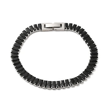 Cubic Zirconia Tennis Bracelet, 304 Stainless Steel Rectangle Link Chain Bracelet, Black, 6-1/2~6-3/4 inch(16.5~17.2cm)