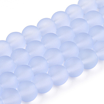 Transparent Glass Bead Strands, Frosted, Round, Lilac, 6mm, Hole: 1.3~1.6mm, about 140pcs/strand, 31.4 inch
