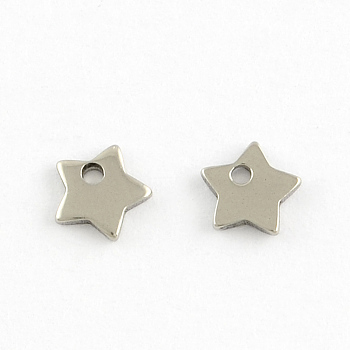 Non-Tarnish 304 Stainless Steel Five-Pointed Star Charms Pendants, Stainless Steel Color, 5.5x5.5x1mm, Hole: 1mm