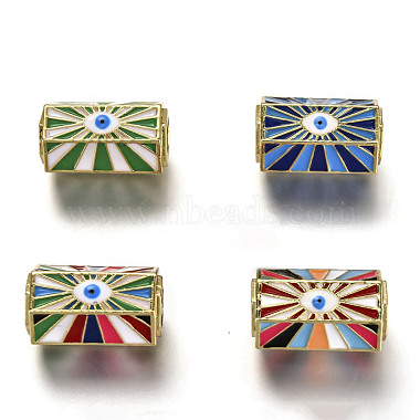Real 18K Gold Plated Mixed Color Hexagon Brass+Enamel Beads