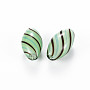 Opaque Handmade Blown Glass Globe Beads, Stripe Pattern, Rice, Light Green, 17.5~19x10mm, Hole: 1~2mm