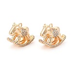 Brass Pave Clear Cubic Zirconia Pendants, Rocking Horse Charms, Real 18K Gold Plated, 14x18x9mm, Hole: 1.6mm(KK-T081-01G)
