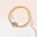 Brass Round Beads Stretch Bracelets for Women, Flat Round with Word Fe, Real 18K Gold Plated, Beads: 14.5mm, Inner Diameter: 2.09 inch(5.3cm)(BJEW-H640-03A-GP)