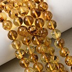 Natural Amber Beads Strands, Round, Smooth, Gold, 6.5~7mm, Hole: 0.6mm, about 58pcs/strand, 14.76''~14.96'(37.5~38cm)(G-K376-H03-01)