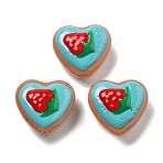 Baking Paint Glass Enamel Beads, Heart with Strawberry, Dark Turquoise, 19.5x20.5x10mm, Hole: 1.2mm(LAMP-V001-06G)