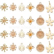 SUPERFINDINGS 24Pcs 6 Style Brass Charms, with Jump Rings, Long-Lasting Plated, Flower, Real 18K Gold Plated, 8.5~14.5x8~12x1~8mm, Hole: 0.6~3.5mm, 4pcs/style(KK-FH0003-86)