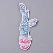 Computerized Embroidery Cloth Iron on/Sew on Patches, Costume Accessories, Appliques, for Backpacks, Clothes, Cactus, Pink, 80x29x1.5mm(X-DIY-G015-14)