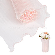 Polyester Flower Bouquet Wrapping Mesh Paper, with ABS Plastic Imitation Pearl Edge, Bouquet Packaging Paper Wrinkled Wavy Net Yarn, for Valentine's Day, Wedding, Birthday Decoration, Pink, 4000x280x0.5mm(ORIB-WH0002-06B)