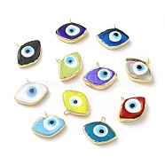 Handmade Lampwork Pendants, with Rack Plating Brass Findings, Long-Lasting Plated, Evil Eye, Mixed Color, 17~18x21~22x4~4.5mm, Hole: 2mm(LAMP-F026-06)
