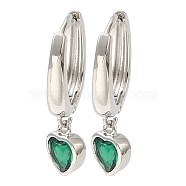 Cubic Zirconia Heart Dangle Hoop Earrings, Rack Plating Brass Earrings for Women, Lead Free & Cadmium Free, Platinum, 25.5x6mm(EJEW-Z019-04P)